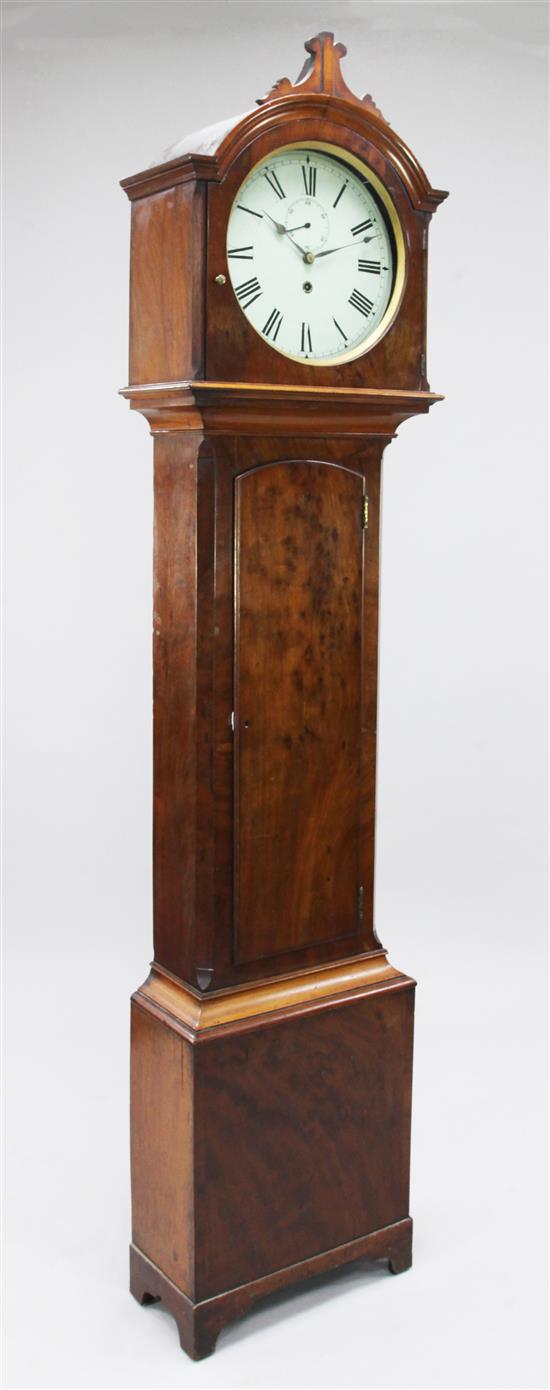 An early 19th century mahogany thirty hour longcase clock, 6ft 9in.